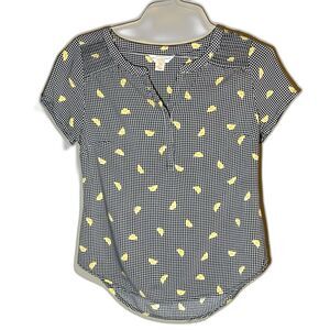 Lemon Blouse Christopher & Banks Women Black/White Gingham Flowy Size PM